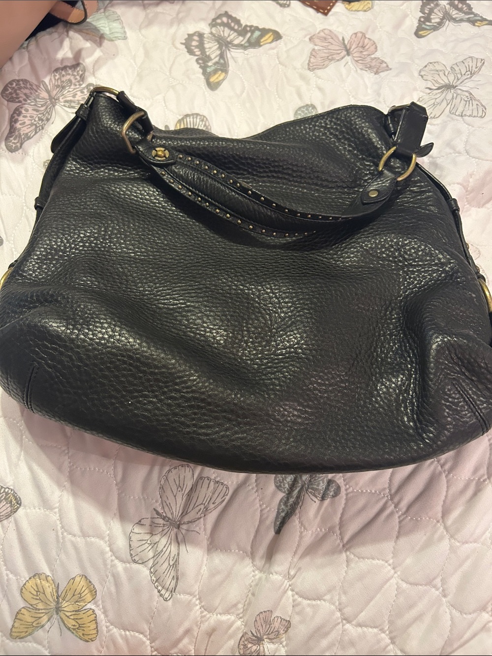 Black Leather Hobo Shoulder Bag - Women's Everyday Tote
